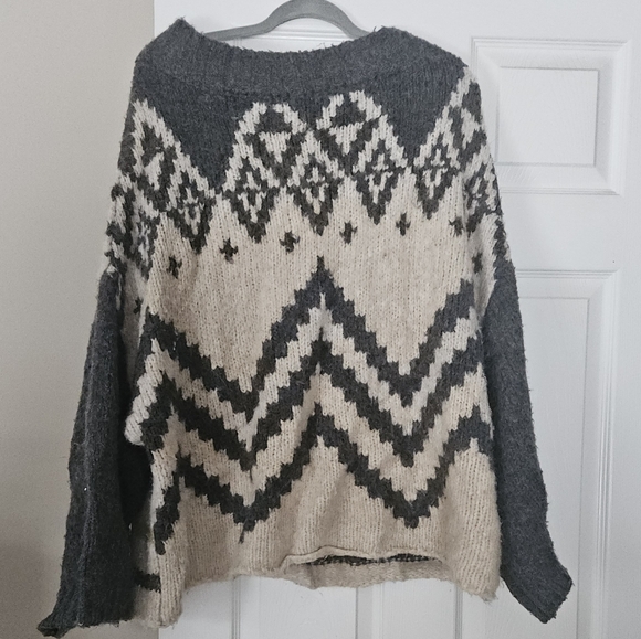 Free People Nordic Rainbow Stripe Oversized Chunky Knit Sweater Medium Boho Alpa - Picture 8 of 8